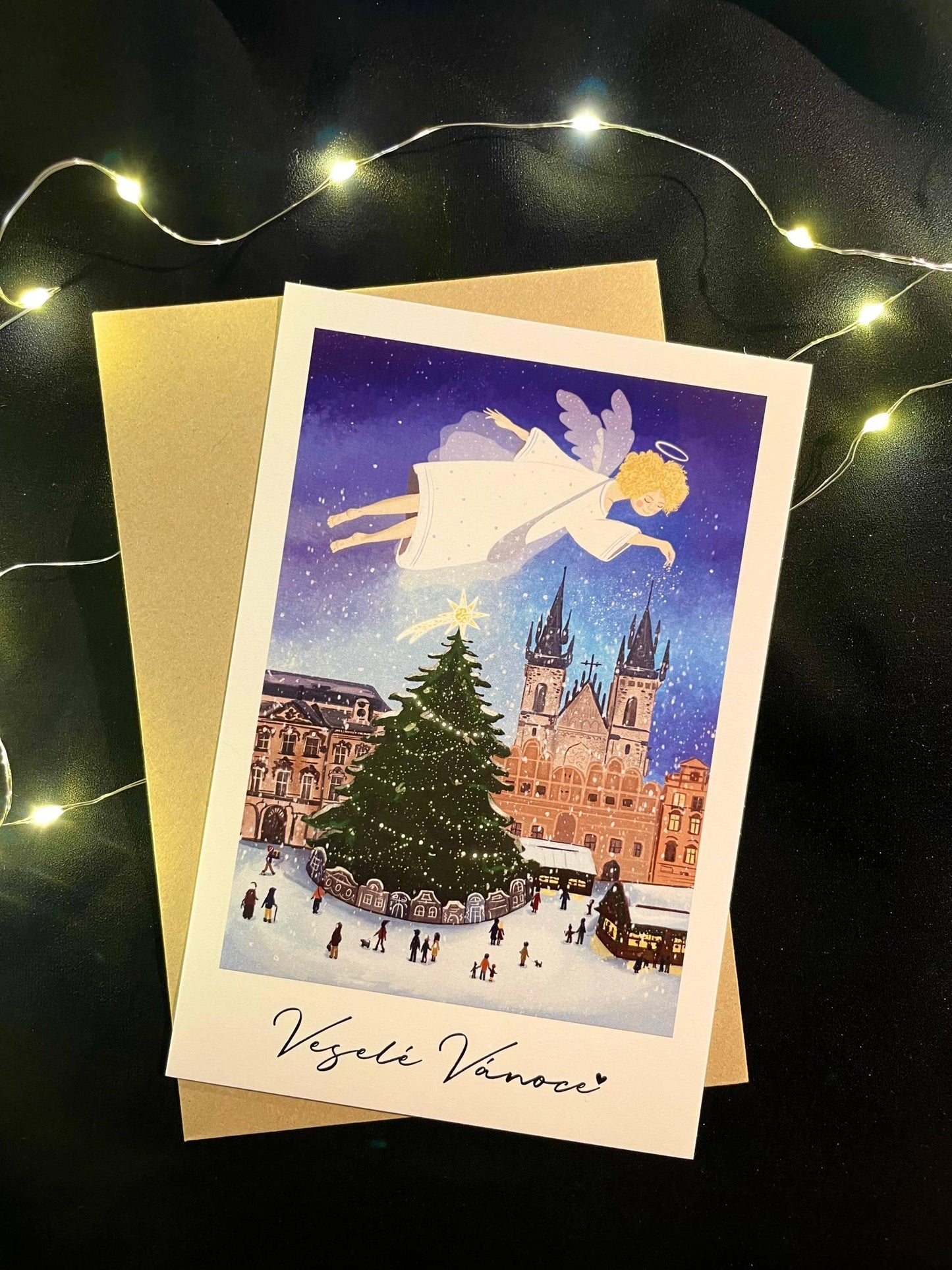 Angel Above Prague - Christmas Postcard - My Moonbird