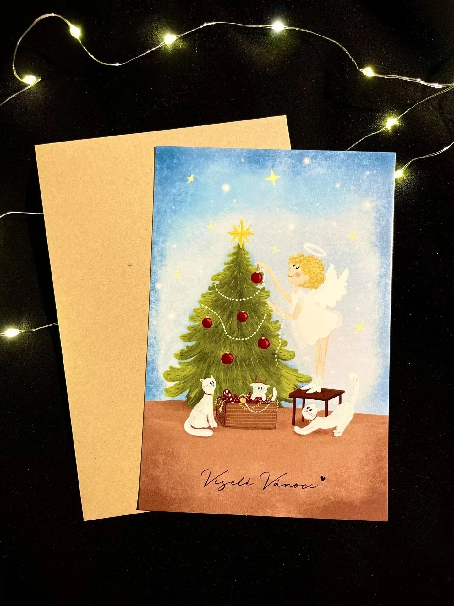 Angel with Cats - Christmas Postcard - My Moonbird