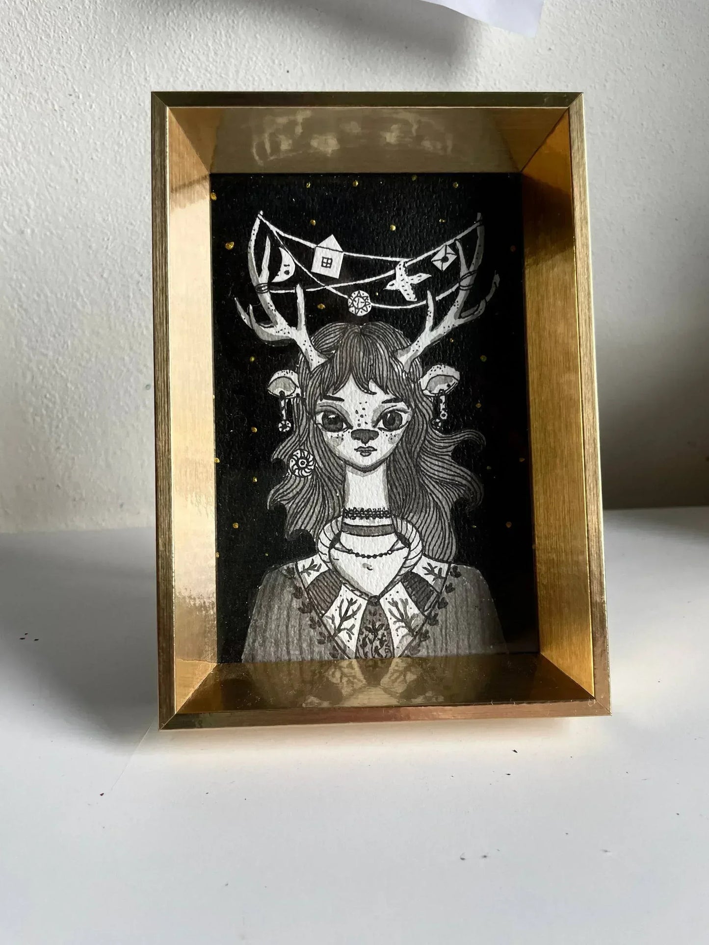 Whispers in the Antlers- Original Miniature Artwork - My Moonbird