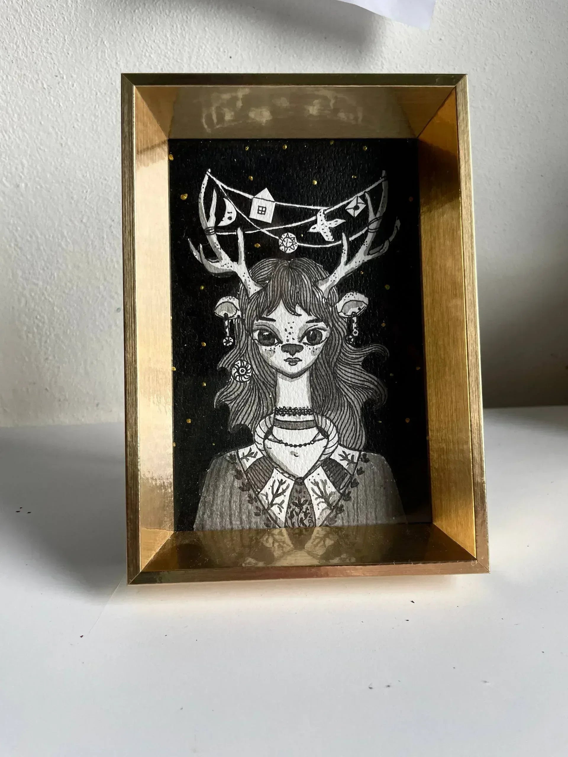 Whispers in the Antlers- Original Miniature Artwork - My Moonbird