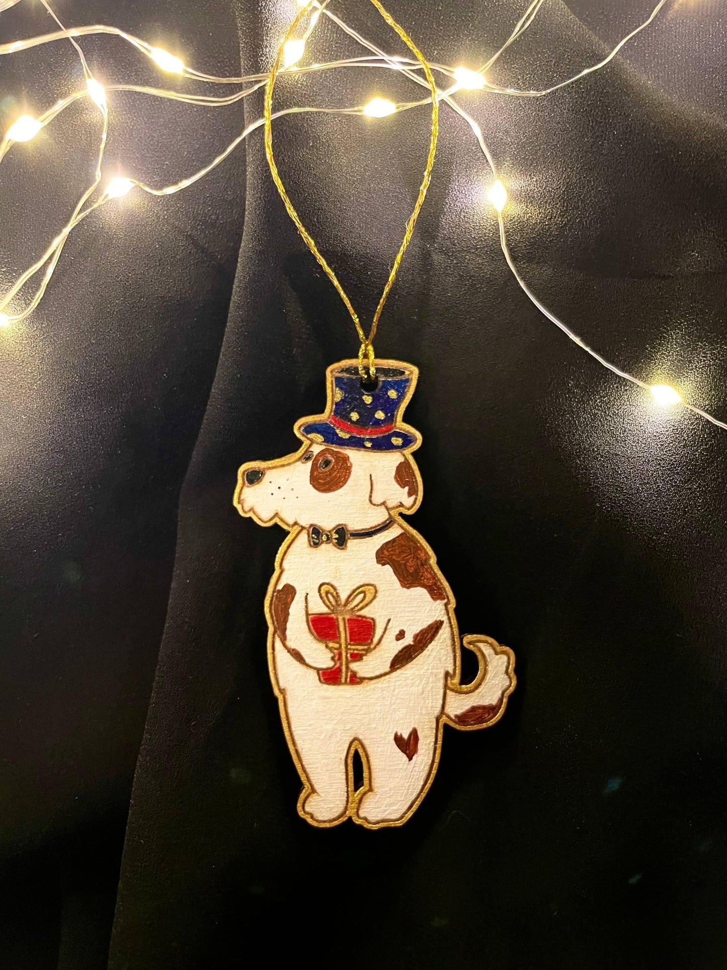Festive Dog - Hand-Painted Wooden Christmas Ornament - My Moonbird