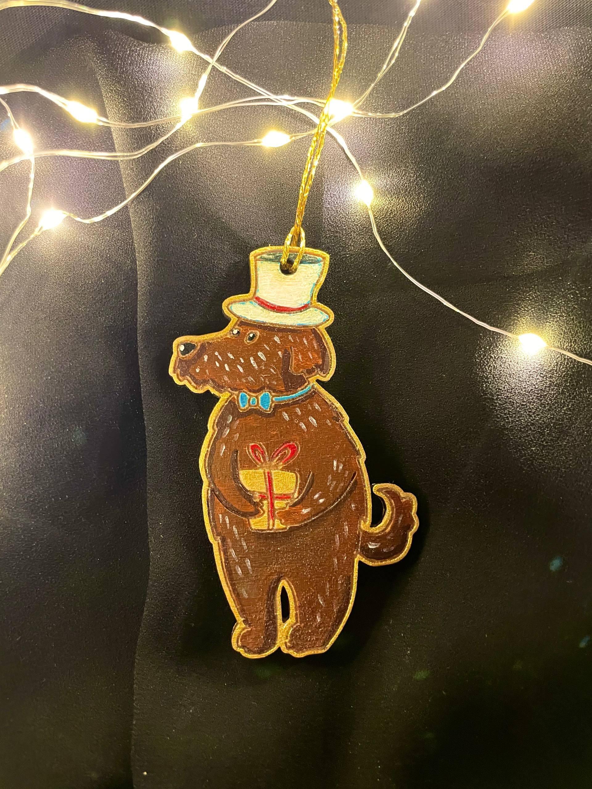 Festive Dog - Hand-Painted Wooden Christmas Ornament - My Moonbird